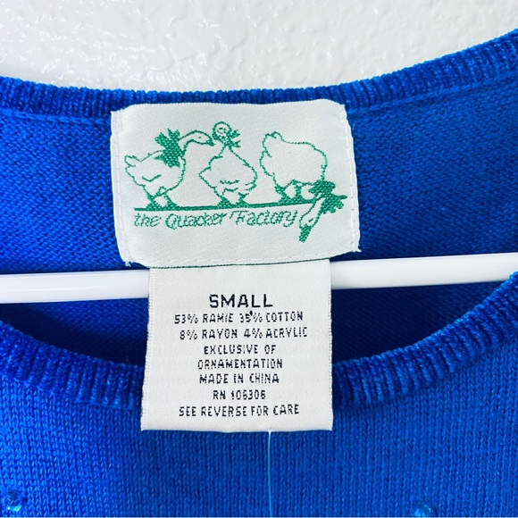The Quacker Factory NEW Beaded Angel Ramie Blend Blue Knit Sweater Top Small - Picture 4 of 6